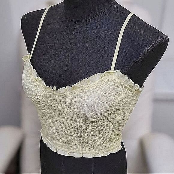 NWOT Primark yellow shirred ruffle trim crop tank - Picture 2 of 11